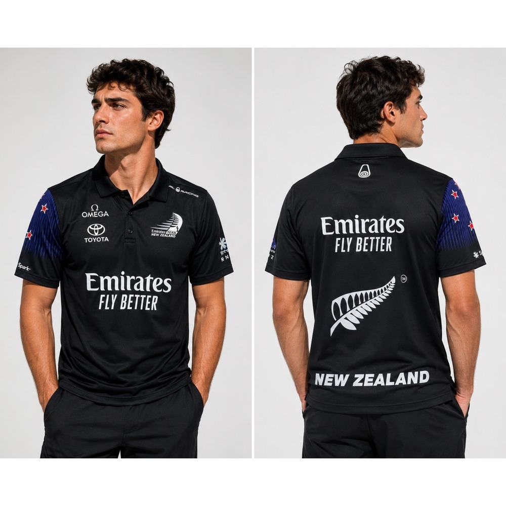 Sail Racing Polo Shirt Mens Medium Black Emirates Team New Zealand Tech Polo